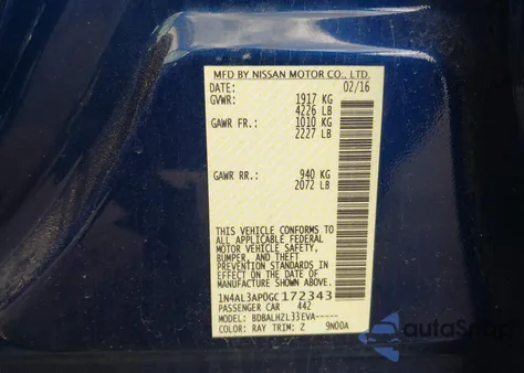 2016 Nissan Altima 2.5 Sr from USA, damaged, VIN 1N4AL3AP0GC172343